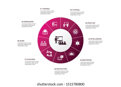 workshop Infographic 10 steps circle design.motivation, knowledge, intelligence, practice icons