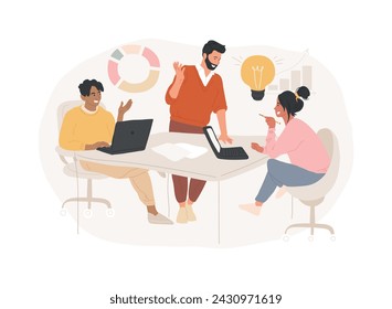 Workshop isolated concept vector illustration. Workshop session, practicing new skills, intensive group discussion, manufacturing or handicrafts, business teamwork, conference vector concept.