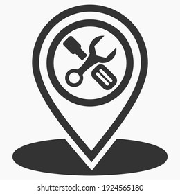 Werkstattstandsymbol. Logo-Schraubendreher und -Schlüssel. Reparatur des Autos. Renovierungsarbeiten. Vektorgrafiken.