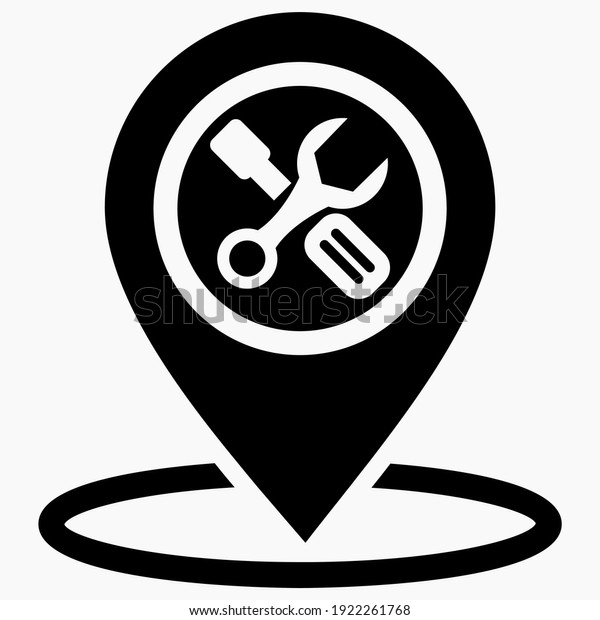 Workshop location icon. Logo\
screwdriver and key. Car repair. Renovation work. Vector\
graphics.