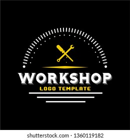 workshop logo design inspiration . vintage logo design template . tools logo