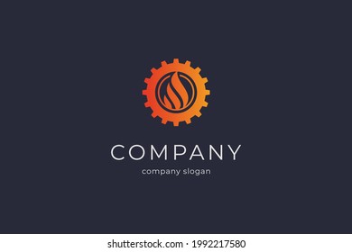 workshop logo gear with fire logo template