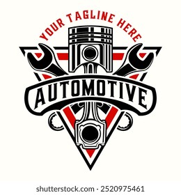 workshop logo, piston and wrench, for car or motorcycle workshop.