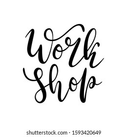 Workshop logotype, isolated vector lettering logo, brush pen calligraphy, Signboard for craft studio, online course, master class. Handwritten typography with flourishes.