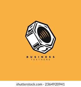 Workshop mechanic bolt or nut logo design vector isolated on yellow background