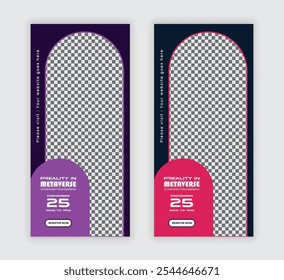 Workshop Metaverse Rack Card Design or Virtual Reality Playground Schedule DL Flyer, Design Template, VR Box Leaflet concept layout