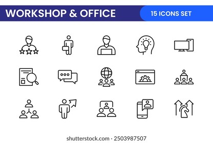 Workshop and Office related outline icon collection. Editable line icon set.