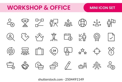 Workshop and Office related outline icon collection. Editable line icon set.