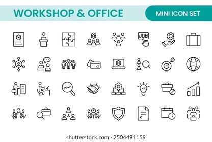 Workshop and Office related outline icon collection. Editable line icon set.