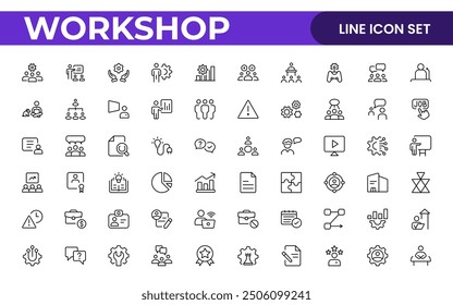 Workshop and Office related outline icon collection. Editable line icon set.