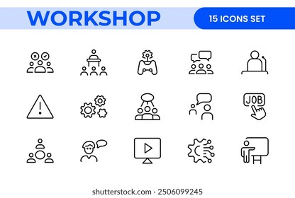 Workshop and Office related outline icon collection. Editable line icon set.