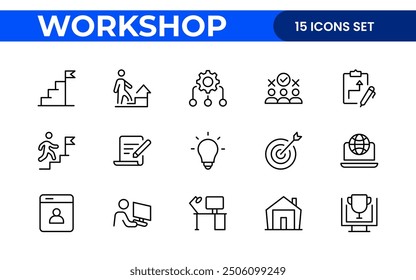 Workshop and Office related outline icon collection. Editable line icon set.