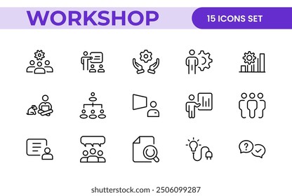 Workshop and Office related outline icon collection. Editable line icon set.