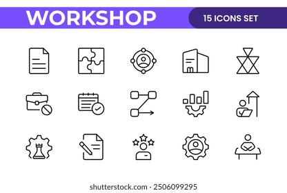 Workshop and Office related outline icon collection. Editable line icon set.