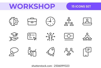 Workshop and Office related outline icon collection. Editable line icon set.