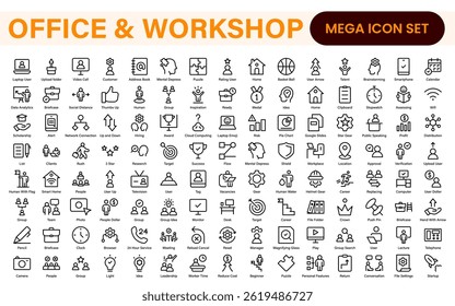 Workshop and Office related outline icon collection. Editable line icon set.