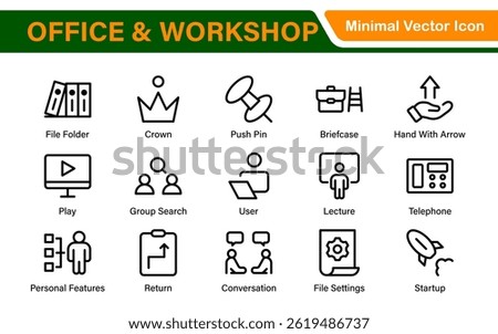 Workshop and Office related outline icon collection. Editable line icon set.