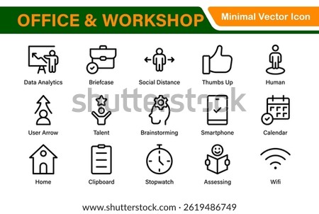 Workshop and Office related outline icon collection. Editable line icon set.
