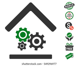 Workshop pictograph with free bonus pictures. Vector illustration style is flat iconic symbols, green and gray colors, white background.