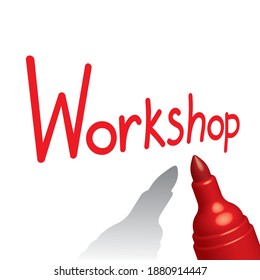 workshop, red marker pen, vector illustration