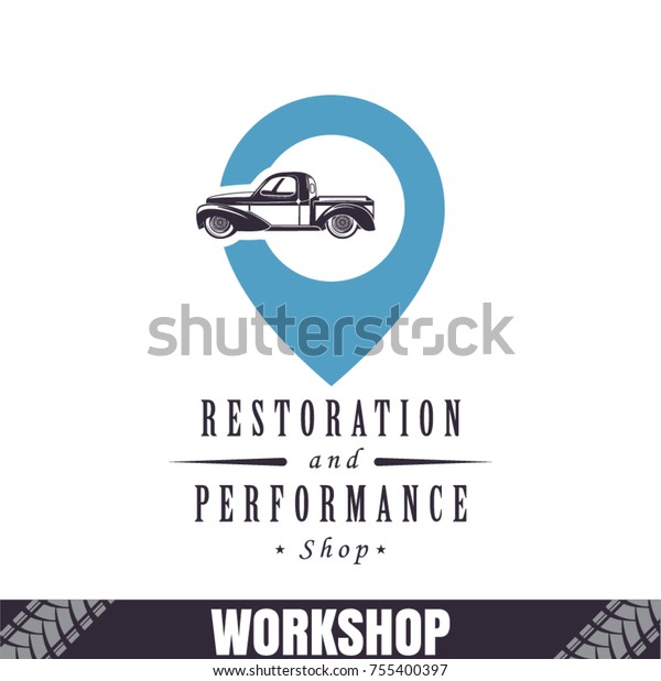 workshop retro auto, icon, concept of\
restoration. Garage logo, illustration of a classic\
car