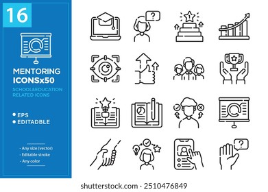 Workshop set of web icons in line style. Business Workshop icons for web and mobile app. Containing team building, teamwork, coaching, meeting, managing, coaching, motivation and more