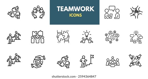 Workshop set of web icons in line style. Business Workshop icons for web and mobile app. Containing team building, teamwork, coaching, meeting, managing, coaching, motivation and more