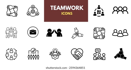Workshop set of web icons in line style. Business Workshop icons for web and mobile app. Containing team building, teamwork, coaching, meeting, managing, coaching, motivation and more