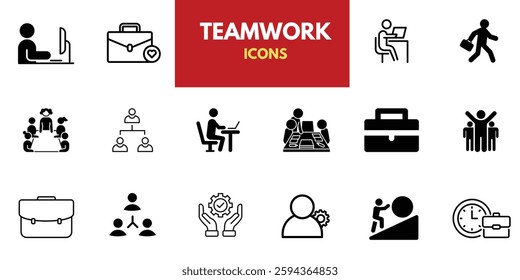 Workshop set of web icons in line style. Business Workshop icons for web and mobile app. Containing team building, teamwork, coaching, meeting, managing, coaching, motivation and more