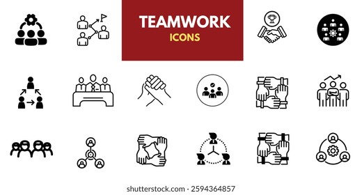 Workshop set of web icons in line style. Business Workshop icons for web and mobile app. Containing team building, teamwork, coaching, meeting, managing, coaching, motivation and more