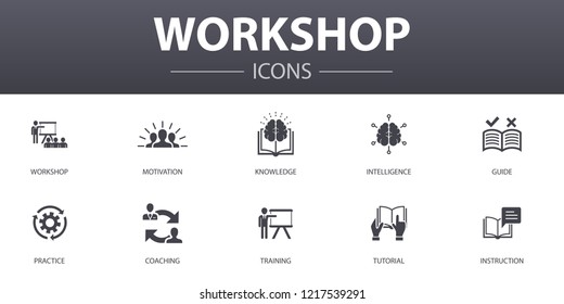 workshop simple concept icons set. Contains such icons as motivation, knowledge, intelligence, practice and more, can be used for web, logo, UI/UX - Shutterstock ID 1217539291