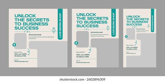 Workshop Social Template for Online Business Events, Webinar and Training Course Promotional Design, Editable Social for Live Sessions