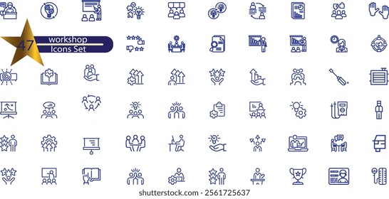 Workshop, team building, coaching meeting icons pack
