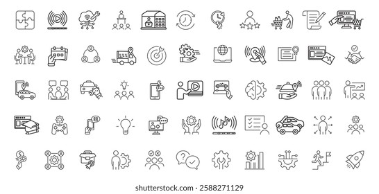 Workshop and Teamwork thin line icons set. Editable stroke for web and mobile Teamwork, Community, People, Business, Cooperation, Partnership Teamwork, Organization, Leadership and Human Resources.