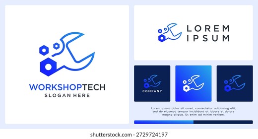 Diseño de logotipo de la tecnología del taller con la llave.