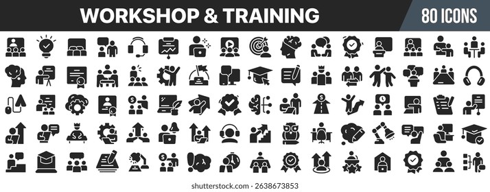 Workshop and training black icons collection. Big UI icon set in a flat design. Vector illustration EPS10