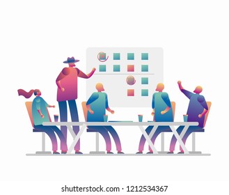 Workshop training. Modern office. Millennials at work. Discussing the strategy of the company. Business meeting. Flat editable vector illustration, clip art