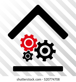 Workshop vector icon. Illustration style is flat iconic bicolor intensive red and black symbol on a hatch transparent background.