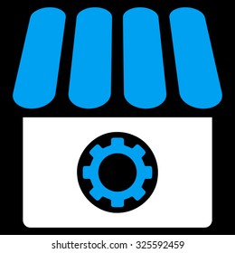 Workshop vector icon. Style is bicolor flat symbol, blue and white colors, rounded angles, black background.