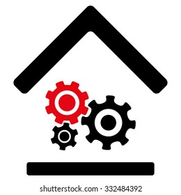 Workshop vector icon. Style is bicolor flat symbol, intensive red and black colors, rounded angles, white background.