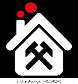 Workshop vector icon. Style is bicolor flat icon symbol, red and white colors, black background.