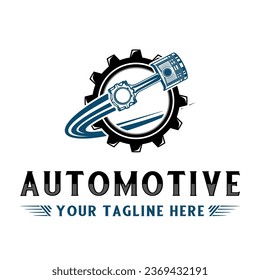 workshop vector logo design, engine pistons and gears, for auto or motorcycle repair shop.