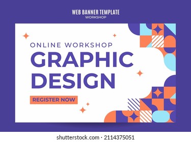 plantilla de banner web de taller área de espacio abstracta retro colorido