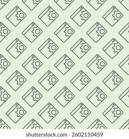 Workshop website with gear line seamless pattern, repair service theme. Vector graphics. Page window and cogwheel sign with background, repeat line icon