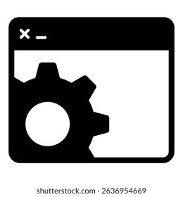 Workshop website with gear solid icon, repair service concept. Vector graphics. Page window and cogwheel sign on white background, style mobile or design