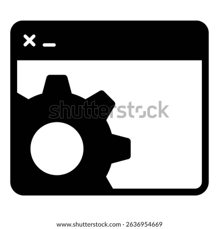 Workshop website with gear solid icon, repair service concept. Vector graphics. Page window and cogwheel sign on white background, style mobile or design