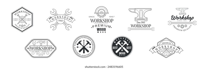 Workshop and Woodworking Craft Label Vector Set