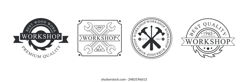 Workshop and Woodworking Craft Label Vector Set