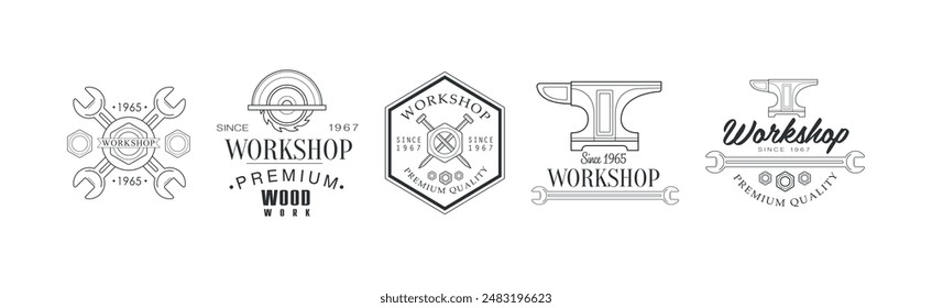 Workshop and Woodworking Craft Label Vector Set