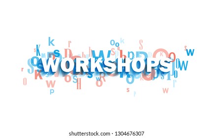 WORKSHOPS blue and coral typography banner